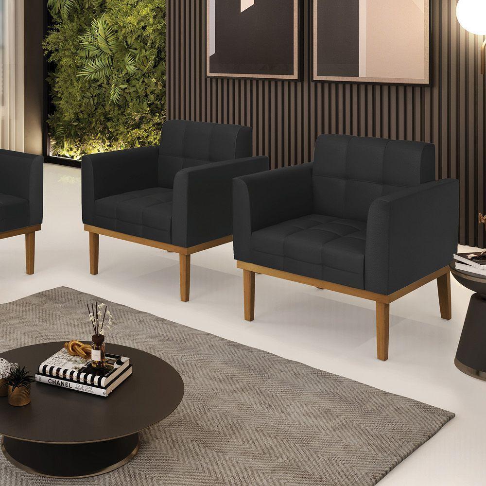 Poltrona Base De Madeira Fixa Castanho Kit 2 Elisa Corino D03 - D'rossi Cor Preto - 5