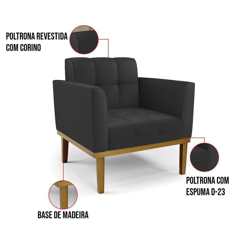 Poltrona Base De Madeira Fixa Castanho Kit 2 Elisa Corino D03 - D'rossi Cor Preto - 6