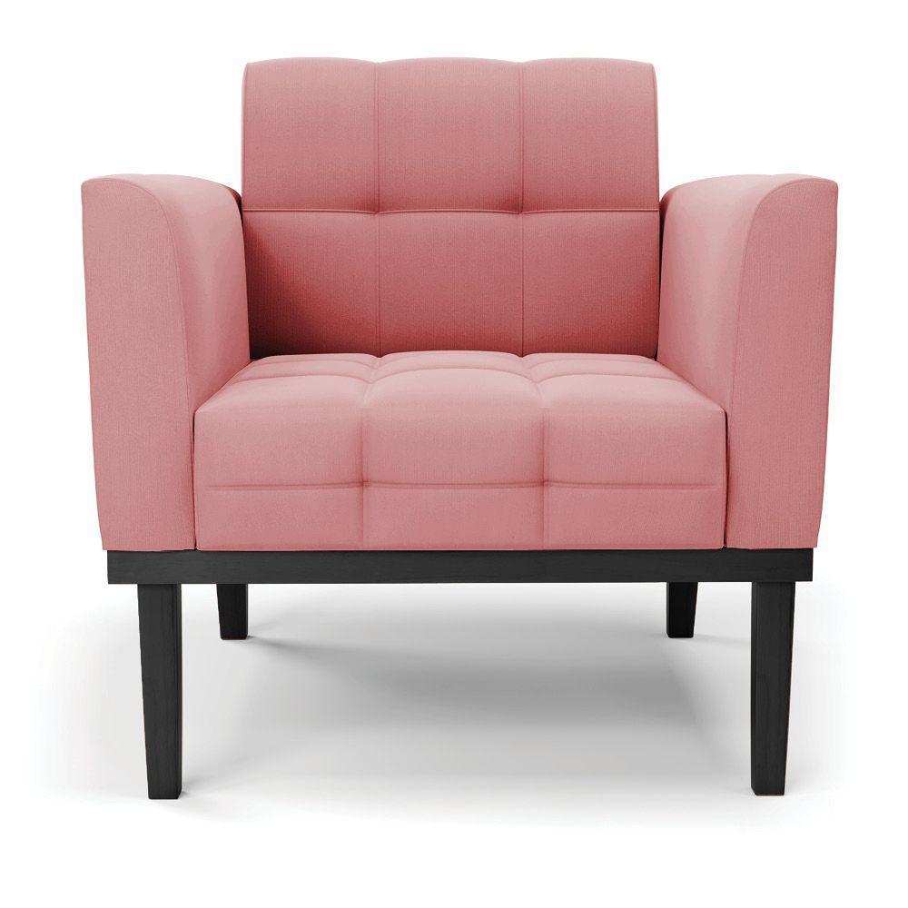 Poltrona Base De Madeira Fixa Preto Elisa Suede D03 - D'rossi Cor Rose - 1