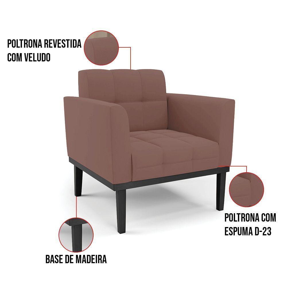 Poltrona Base De Madeira Fixa Preto Kit 2 Elisa Veludo D03 - D'rossi Cor Rose - 2