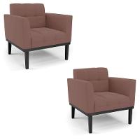 Poltrona Base De Madeira Fixa Preto Kit 2 Elisa Veludo D03 - D'rossi Cor Rose - 1