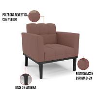 Poltrona Base De Madeira Fixa Preto Kit 2 Elisa Veludo D03 - D'rossi Cor Rose - 2