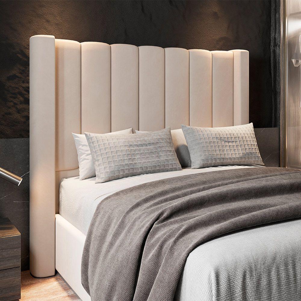 Cabeceira Para Cama Box King 193 Cm Rania Veludo Bege I02 - D'rossi - 5
