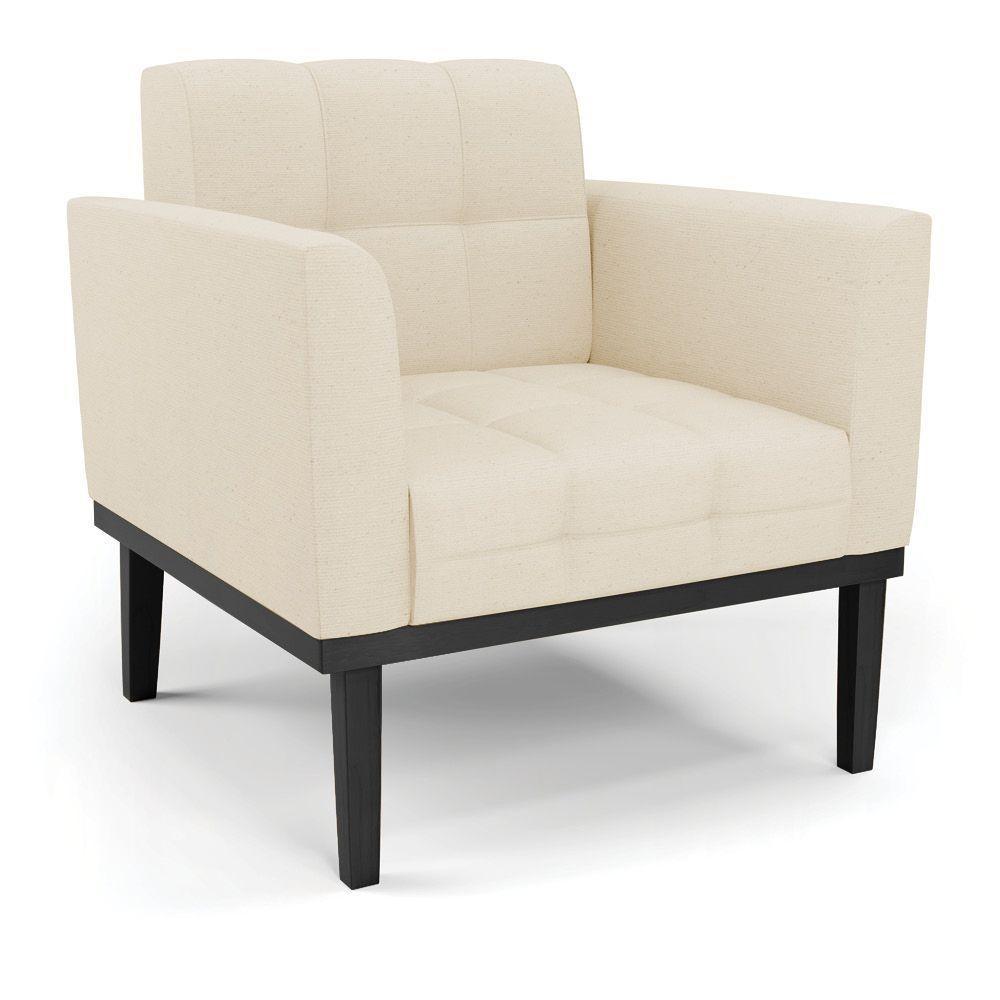 Poltrona Base De Madeira Fixa Preto Elisa Linho D03 - D'rossi Cor A19 Bege - 1