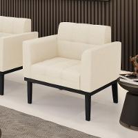 Poltrona Base De Madeira Fixa Preto Elisa Linho D03 - D'rossi Cor A19 Bege - 6