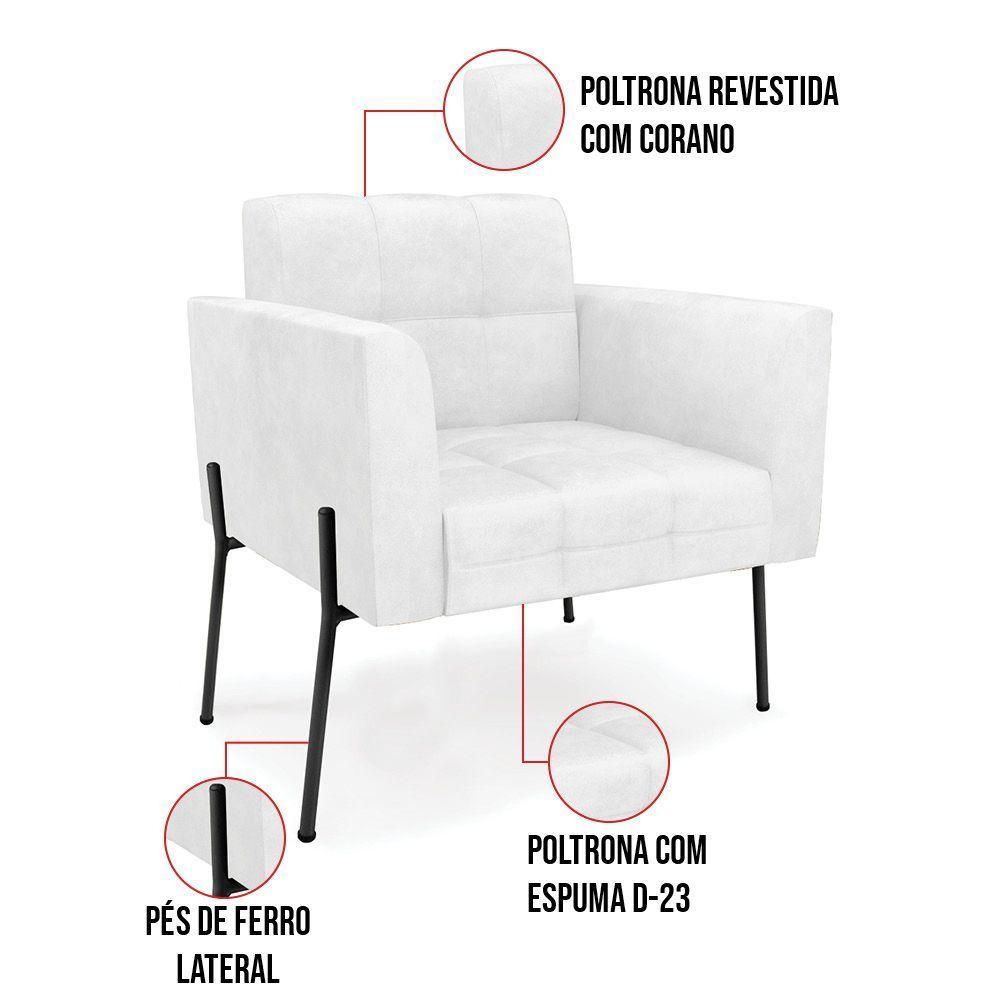 Poltrona Pé De Ferro Preto Para Sala Elisa Corano D03 - D'rossi Cor Branco - 3