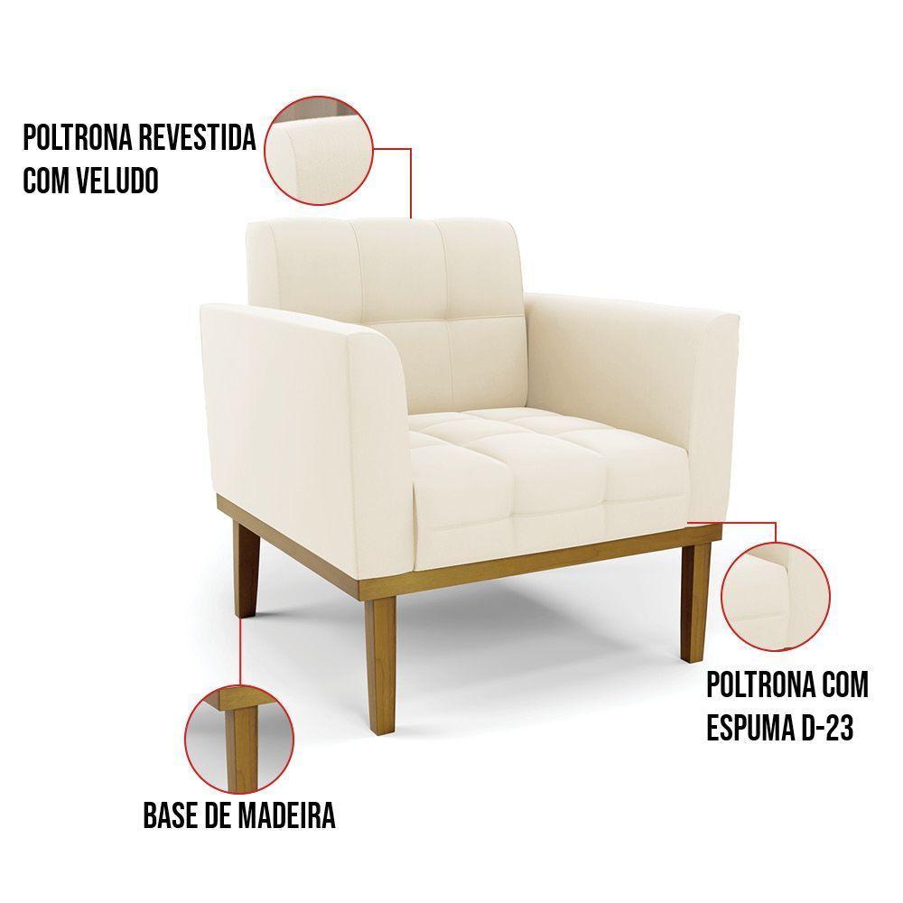 Poltrona Base De Madeira Fixa Castanho Kit 2 Elisa Veludo D03 - D'rossi Cor Bege - 2