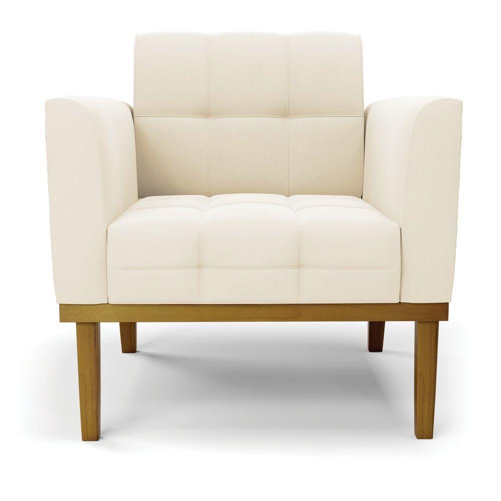 Poltrona Base De Madeira Fixa Castanho Kit 2 Elisa Veludo D03 - D'rossi Cor Bege - 5