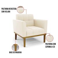 Poltrona Base De Madeira Fixa Castanho Kit 2 Elisa Veludo D03 - D'rossi Cor Bege - 2