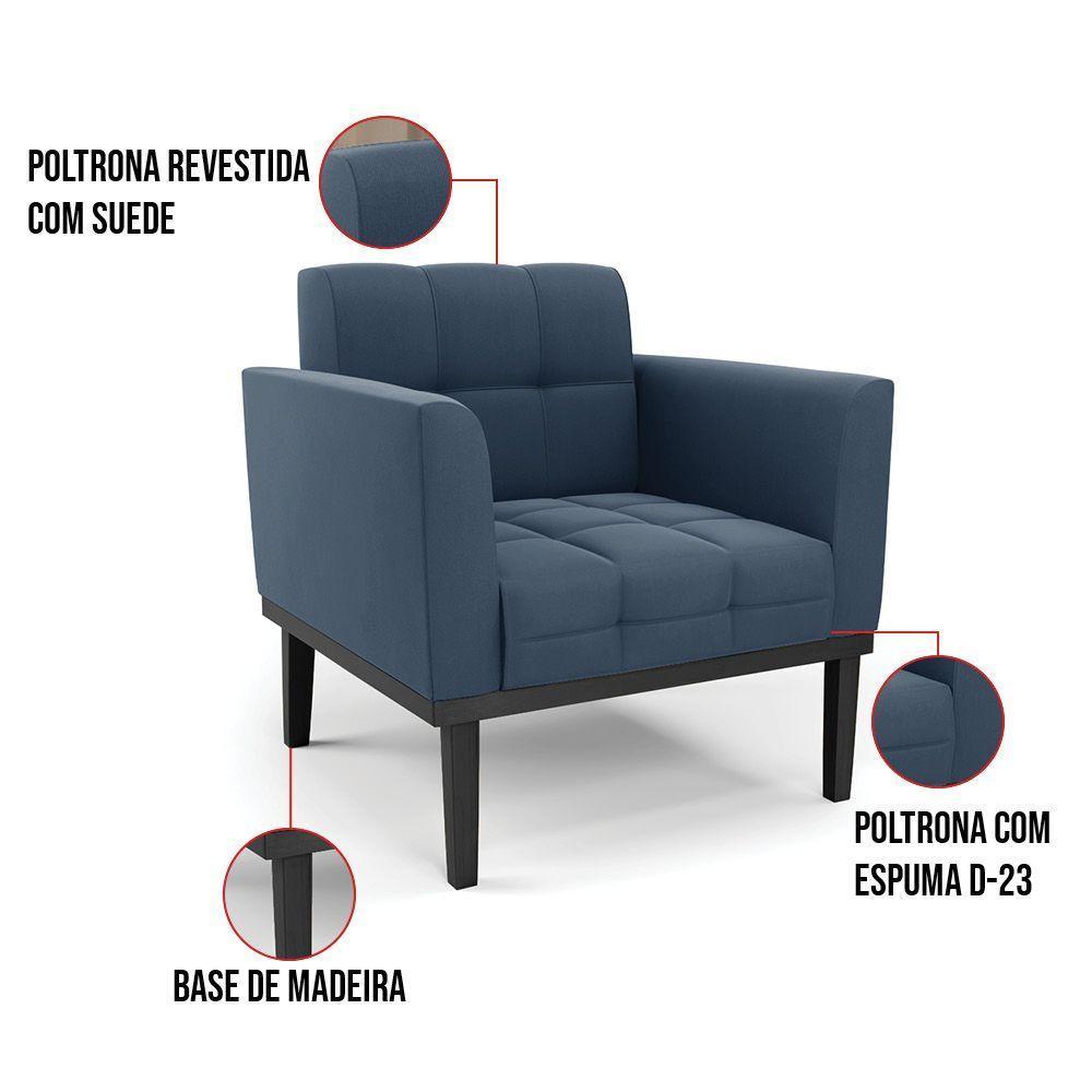 Poltrona Base De Madeira Fixa Preto Elisa Suede D03 - D'rossi Cor Azul Marinho - 2