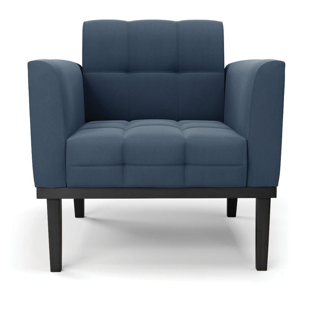 Poltrona Base De Madeira Fixa Preto Elisa Suede D03 - D'rossi Cor Azul Marinho - 5