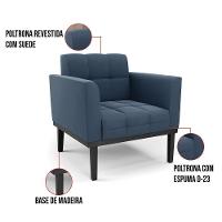 Poltrona Base De Madeira Fixa Preto Elisa Suede D03 - D'rossi Cor Azul Marinho - 2
