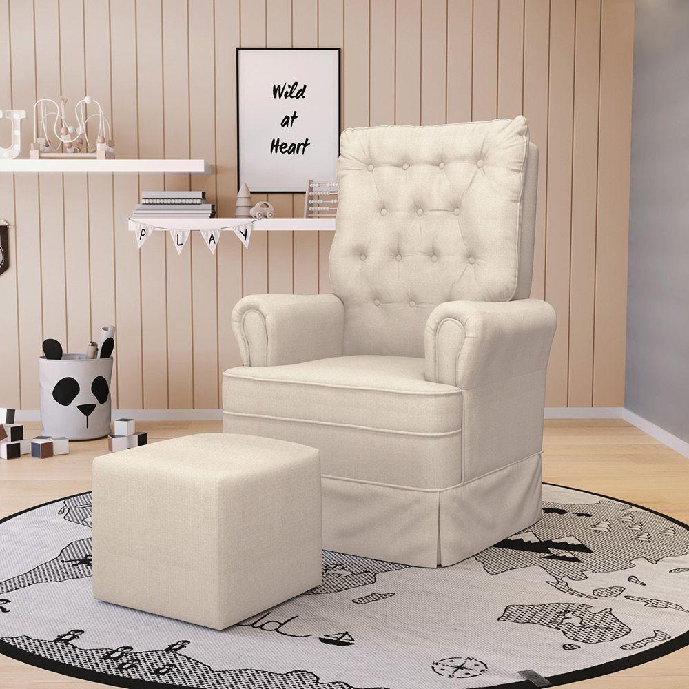 Poltrona De Amamentação Balanço E Puff Laura Base Madeira Linho Areia Tc183 G01 - D'rossi - 7