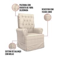 Poltrona De Amamentação Balanço E Puff Laura Base Madeira Linho Areia Tc183 G01 - D'rossi