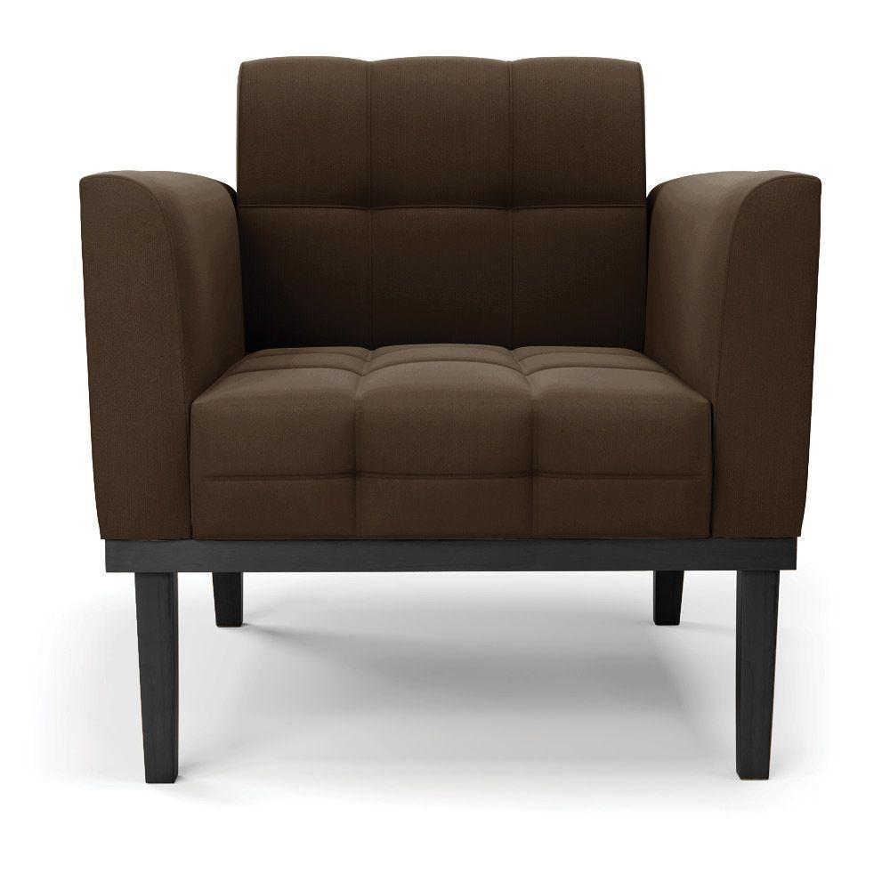 Poltrona Base De Madeira Fixa Preto Kit 2 Elisa Suede Marrom D03 - D'rossi - 5