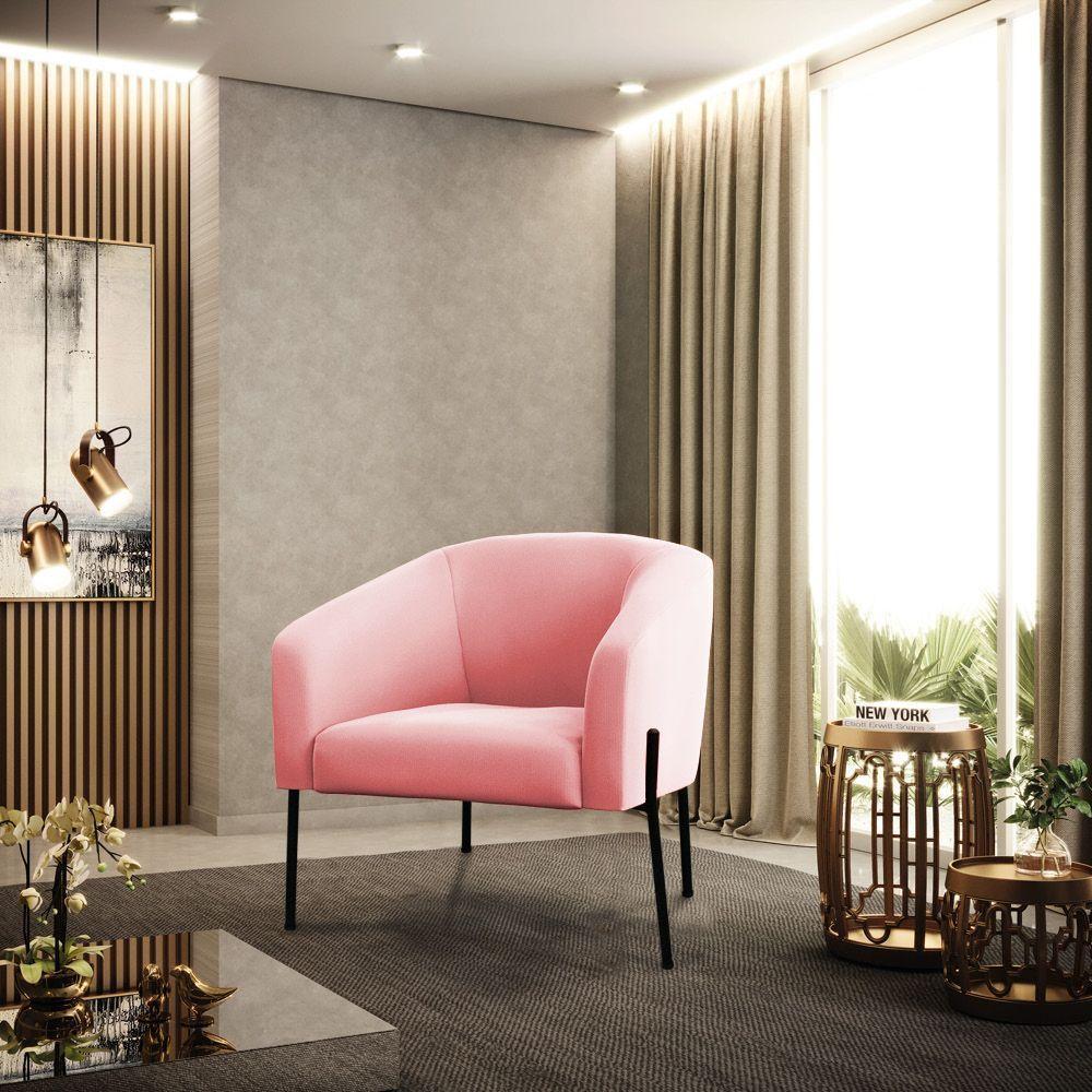 Poltrona Pé De Ferro Preto Sala De Estar Stella Suede Rosa Bebê D03 - D'rossi - 6