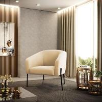 Poltrona Pé De Ferro Preto Kit 2 Stella Suede Bege D03 - D'rossi - 6