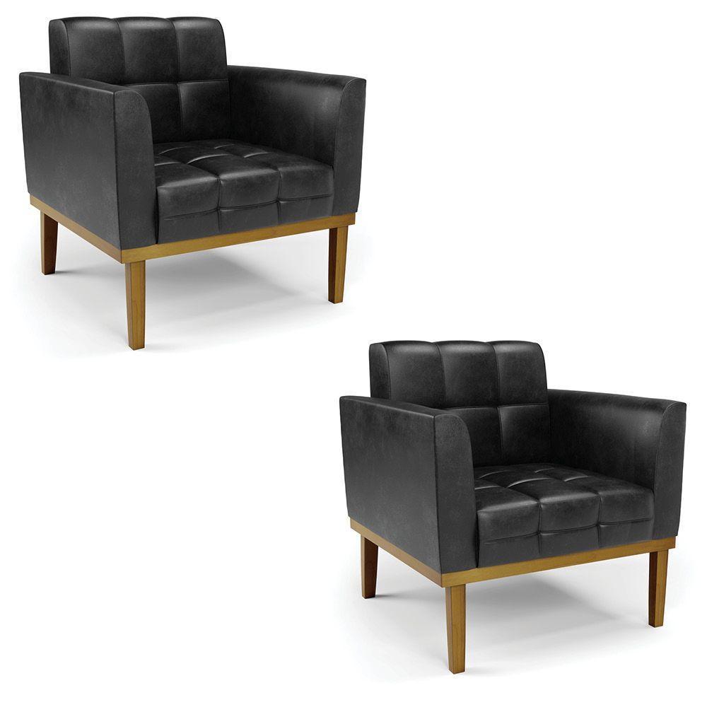 Poltrona Base De Madeira Fixa Castanho Kit 2 Elisa Corano D03 - D'rossi Cor Preto - 1