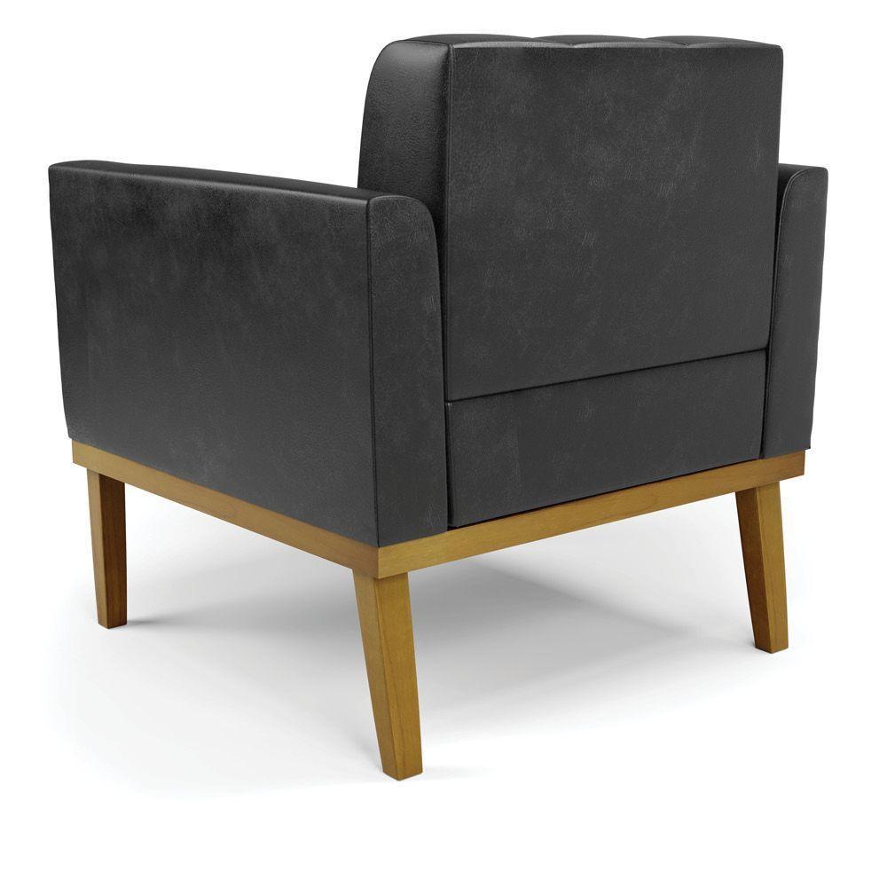 Poltrona Base De Madeira Fixa Castanho Kit 2 Elisa Corano D03 - D'rossi Cor Preto - 3