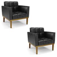 Poltrona Base De Madeira Fixa Castanho Kit 2 Elisa Corano D03 - D'rossi Cor Preto - 1