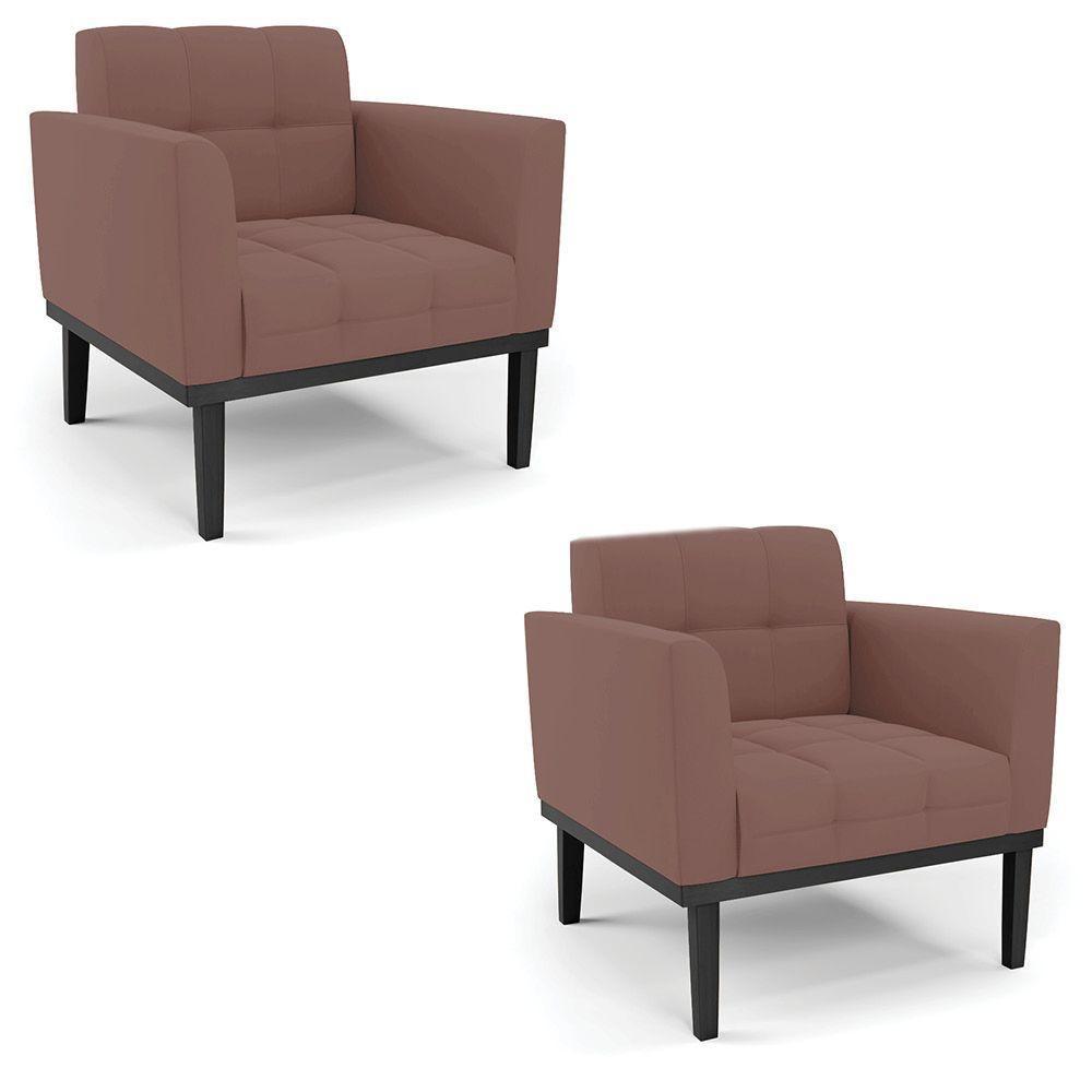 Poltrona Base De Madeira Fixa Preto Kit 2 Elisa Veludo Rosê D03 - D'rossi - 1