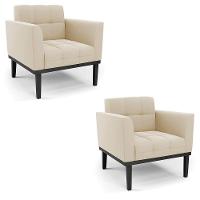 Poltrona Base De Madeira Fixa Preto Kit 2 Elisa Suede Bege D03 - D'rossi - 1