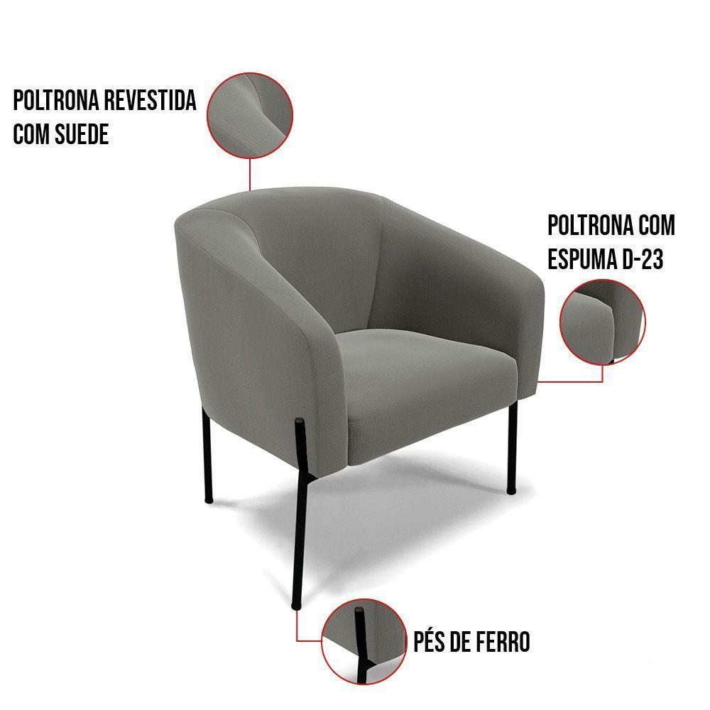 Poltrona Pé De Ferro Preto Kit 2 Stella Suede Grafite D03 - D'rossi - 3