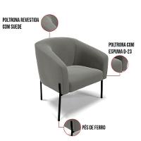 Poltrona Pé De Ferro Preto Kit 2 Stella Suede Grafite D03 - D'rossi - 3