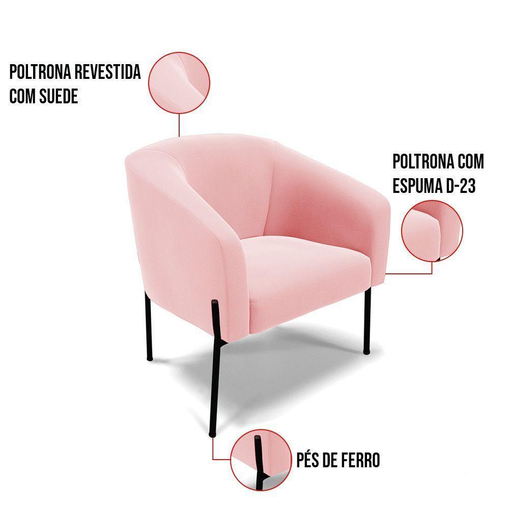 Poltrona Pé De Ferro Preto Kit 2 Stella Suede Rosa Bebê D03 - D'rossi - 3