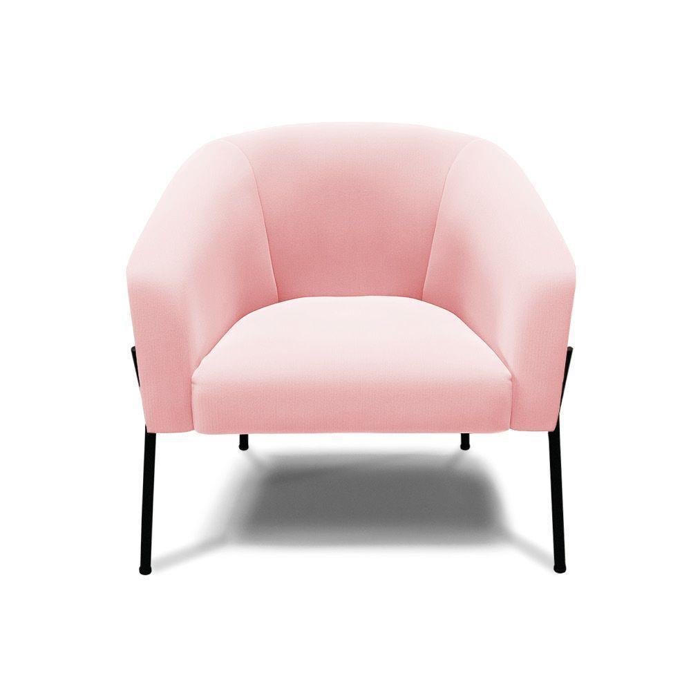 Poltrona Pé De Ferro Preto Kit 2 Stella Suede Rosa Bebê D03 - D'rossi - 5