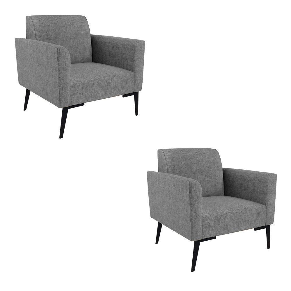 Kit 2 Poltronas Pés Villach Marisa Linho Grafite A26 D03 - D'rossi - 1