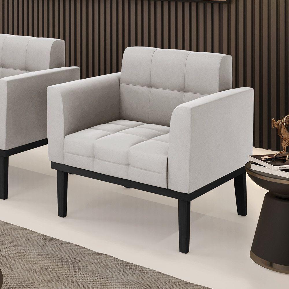 Poltrona Base De Madeira Fixa Preto Elisa Veludo Cinza D03 - D'rossi - 6