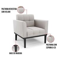 Poltrona Base De Madeira Fixa Preto Elisa Veludo Cinza D03 - D'rossi - 3