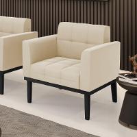 Poltrona Base De Madeira Fixa Preto Elisa Suede Bege D03 - D'rossi