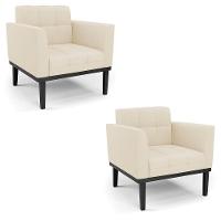 Poltrona Base De Madeira Fixa Preto Kit 2 Elisa Linho Bege A19 D03 - D'rossi - 1