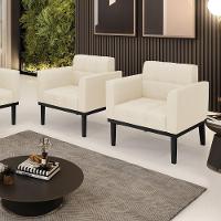 Poltrona Base De Madeira Fixa Preto Kit 2 Elisa Linho Bege A19 D03 - D'rossi - 6