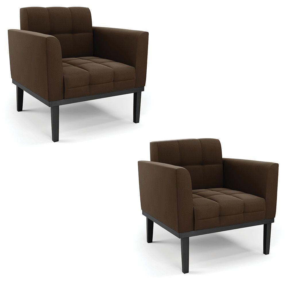 Poltrona Base De Madeira Fixa Preto Kit 2 Elisa Suede D03 - D'rossi Cor Marrom - 7