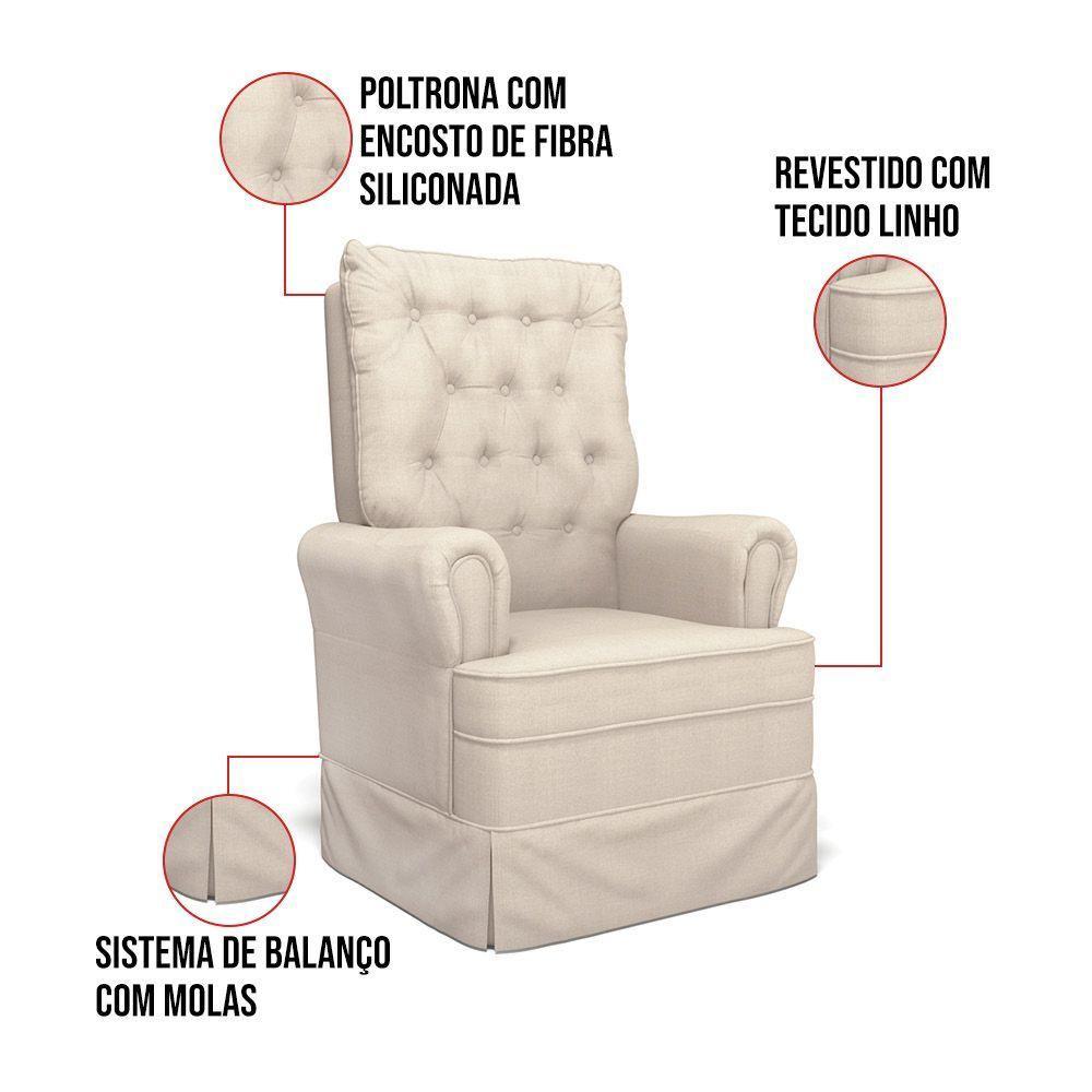 Poltrona De Amamentação Laura Linho Areia Tc183 Base Balanço De Madeira G01 - D'rossi - 2