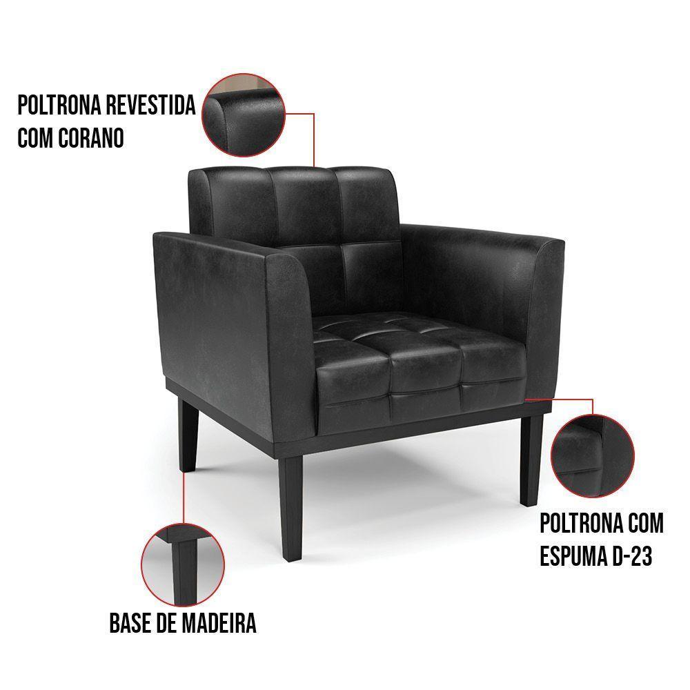 Poltrona Base De Madeira Fixa Preto Elisa Corano D03 - D'rossi Cor Preto - 2