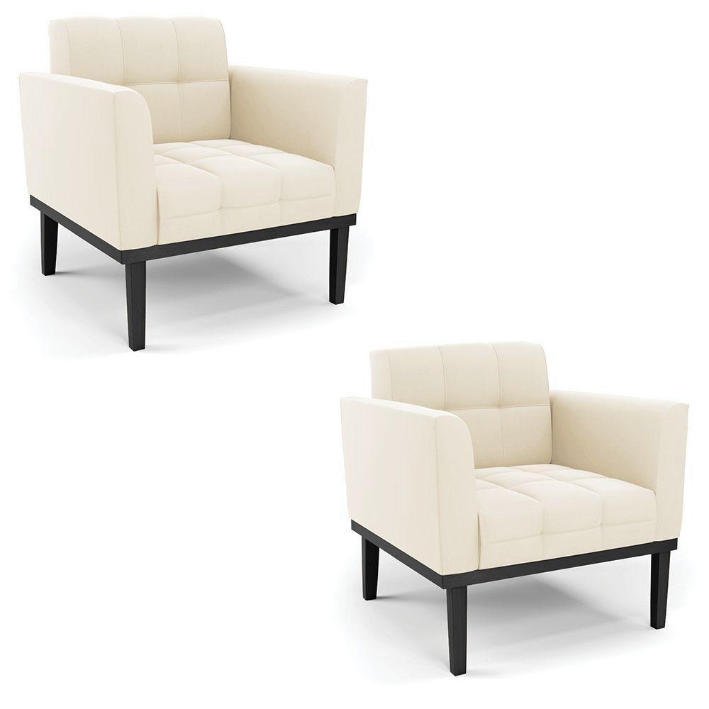 Poltrona Base De Madeira Fixa Preto Kit 2 Elisa Veludo Bege D03 - D'rossi - 1