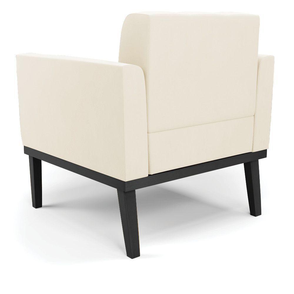 Poltrona Base De Madeira Fixa Preto Kit 2 Elisa Veludo Bege D03 - D'rossi - 3