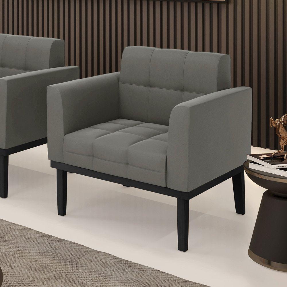 Poltrona Base De Madeira Fixa Preto Elisa Suede Grafite D03 - D'rossi - 6