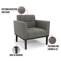 Poltrona Base De Madeira Fixa Preto Elisa Suede Grafite D03 - D'rossi - 2