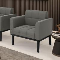 Poltrona Base De Madeira Fixa Preto Elisa Suede Grafite D03 - D'rossi - 6