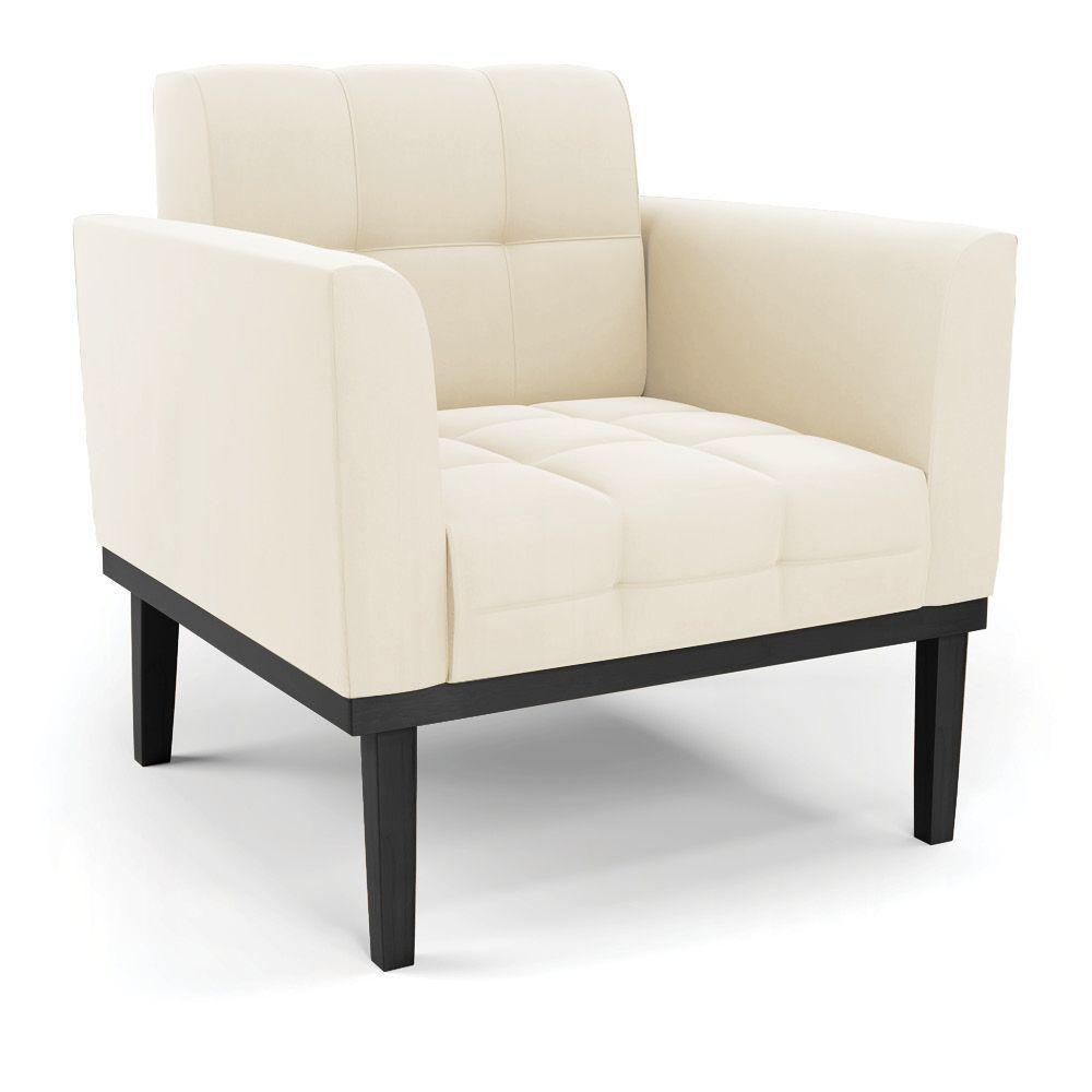 Poltrona Base De Madeira Fixa Preto Elisa Veludo Bege D03 - D'rossi - 1