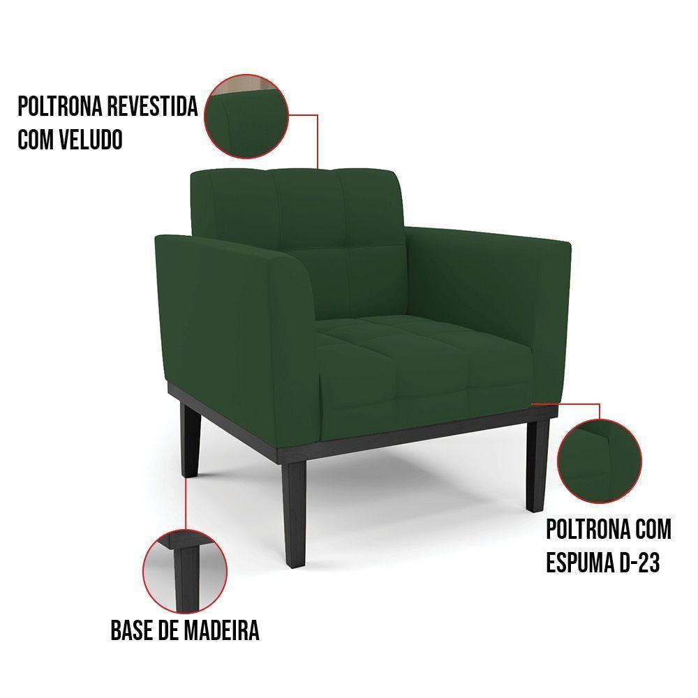 Poltrona Base De Madeira Fixa Preto Kit 2 Elisa Veludo D03 - D'rossi Cor Verde - 2