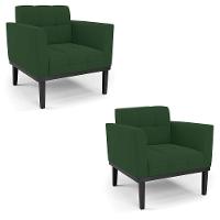 Poltrona Base De Madeira Fixa Preto Kit 2 Elisa Veludo D03 - D'rossi Cor Verde - 1