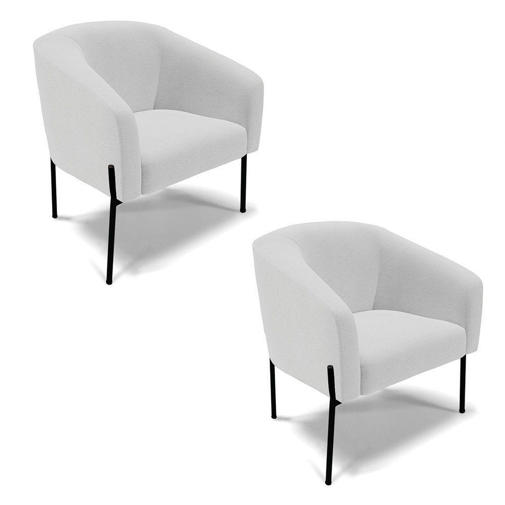 Poltrona Pé De Ferro Preto Kit 2 Stella Linho Cinza A05 D03 - D'rossi - 1