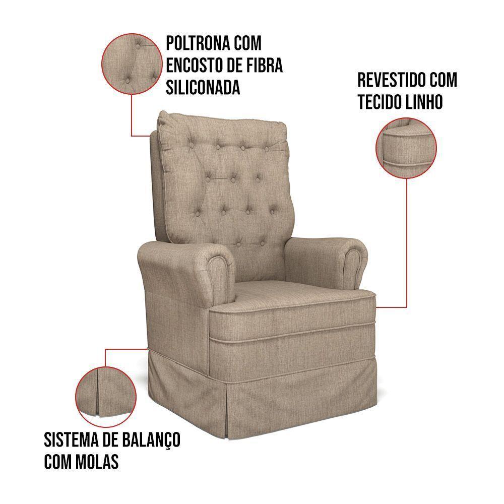Poltrona De Amamentação Balanço E Puff Laura Base Madeira Linho Bege Tb193 G01 - D'rossi - 3