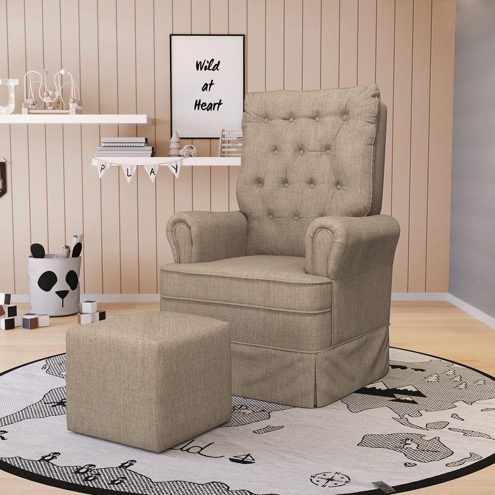 Poltrona De Amamentação Balanço E Puff Laura Base Madeira Linho Bege Tb193 G01 - D'rossi - 7